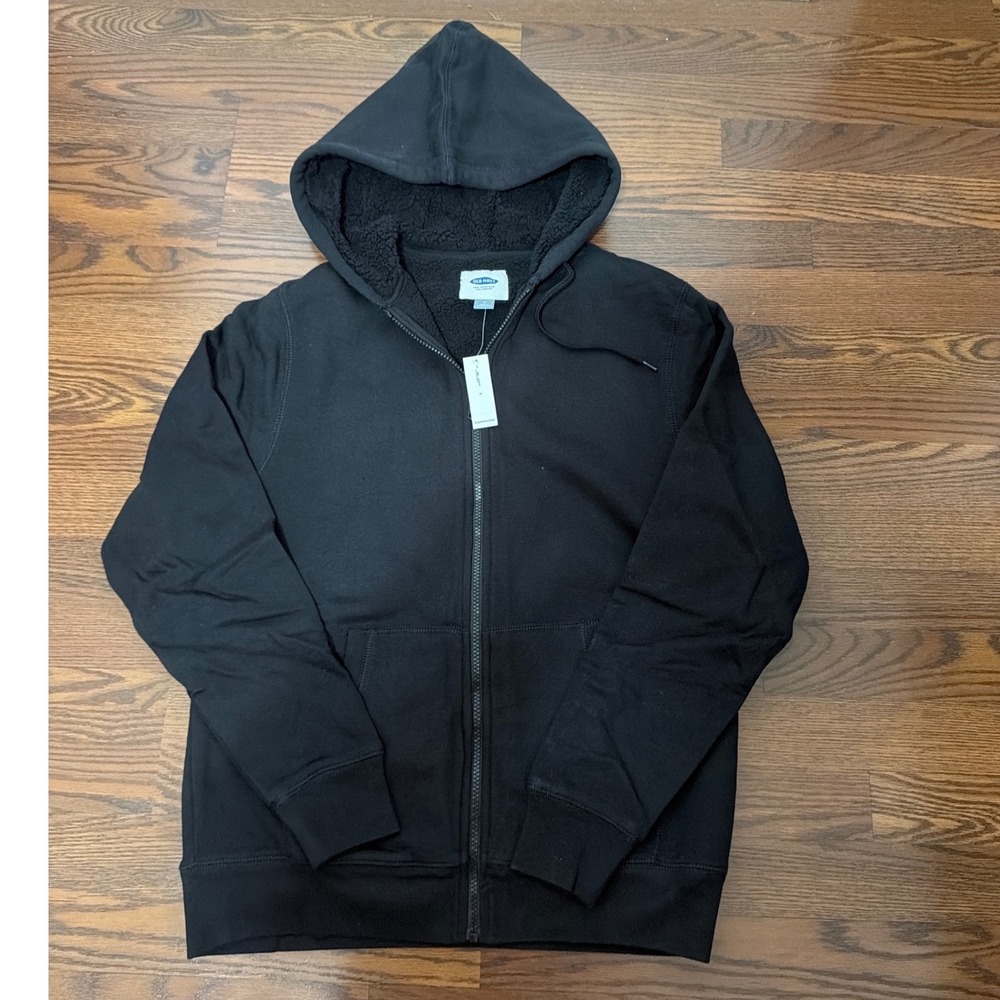 2015 Old Navy Mens M Sherpa Lined Full Zip Hoodie Blackjack Black S/145488-00